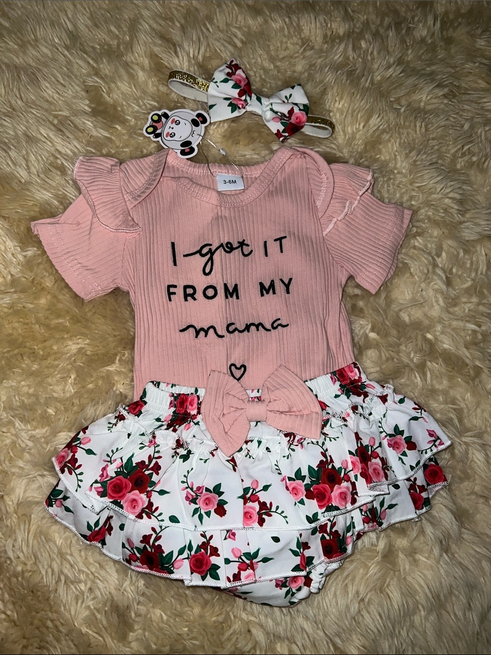 NWT Pink Baby Outfit Set with Floral Ruffle Skirt